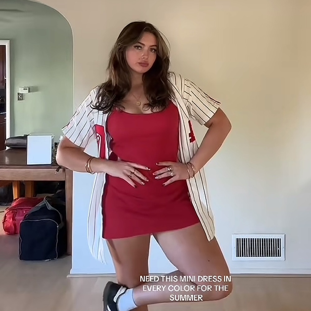 Los Angeles Apparel Red HEAVY RIB SPAGHETTI MINI DRESS